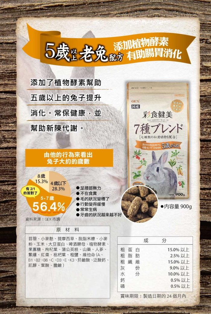 日本GEX 彩食健美 五歲以上老兔飼料